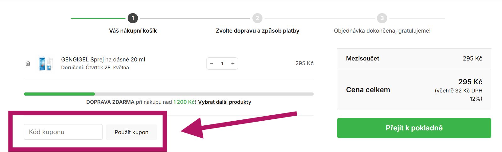 Vložení slevového kódu na Gengiel.cz