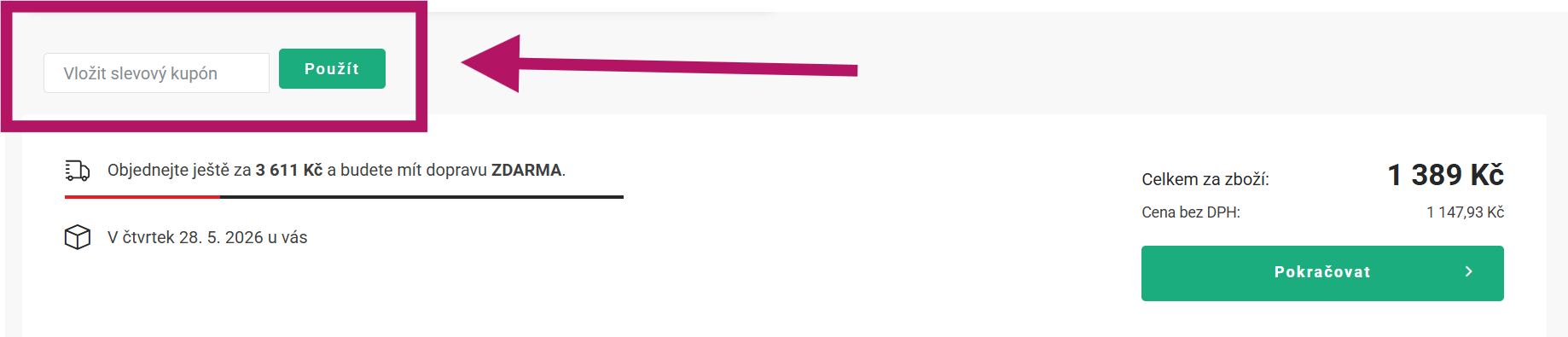 Použití slevového kódu na Gigamat.cz
