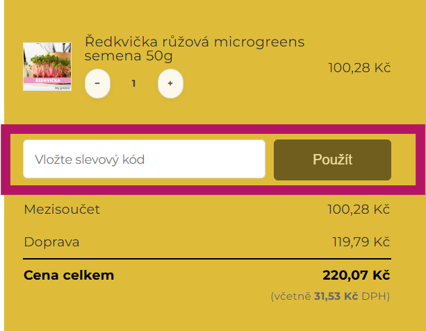 Kam vložit slevový kód na Megreens.cz