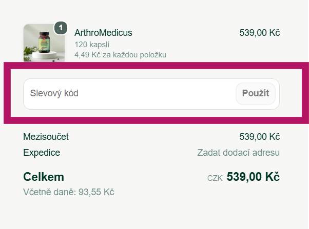 Vložení slevového kódu na SwissMedicus.cz
