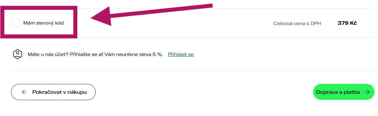 Použití slevového kódu na E-šipky.cz