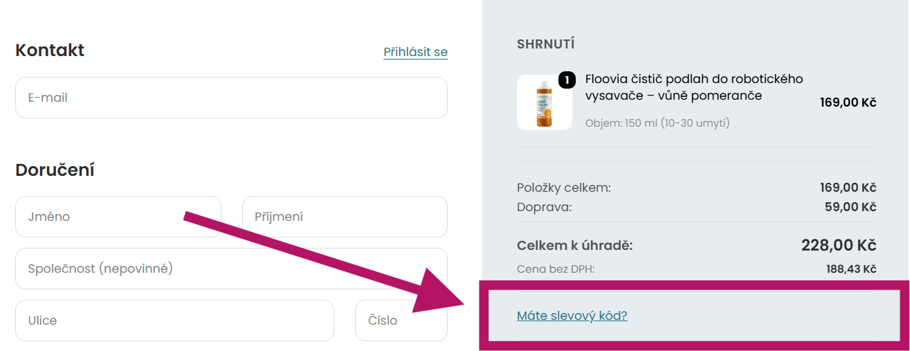 Uplatnění slevového kódu na Floovia.cz