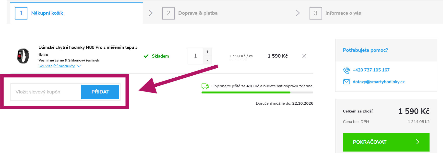 Jak uplatnit slevový kód na SMARTYhodinky.cz